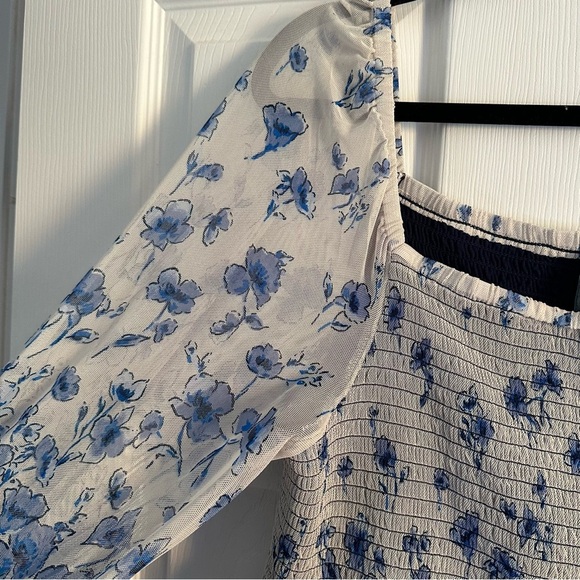 Size 14 Gabby Skye Blue Floral Mesh Smocked Babydoll Dress - Picture 5 of 6